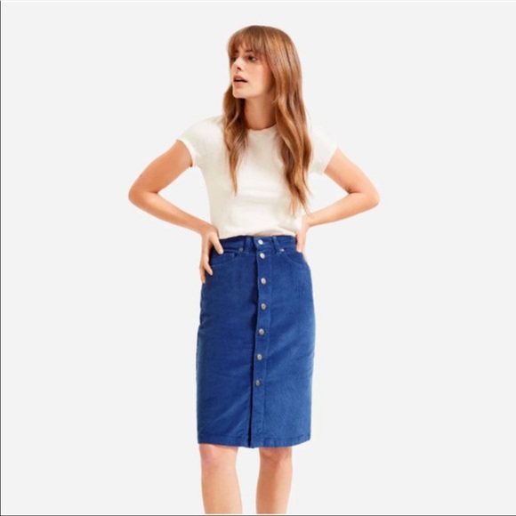 Everlane Dresses & Skirts - Everlane Button Front Corduroy Midi Skirt in Atlantic Blue Size 30